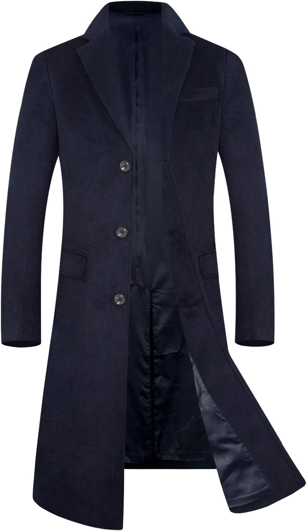 Men's Wool Coat Winter Business Overcoat Single/Double Breasted Long Trench Coat
