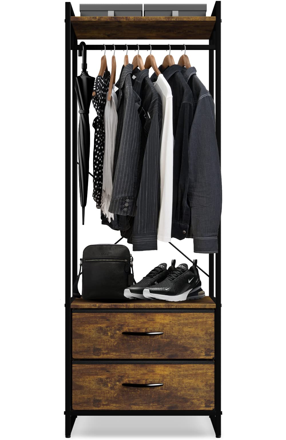 Sorbus Clothing Rack with Drawers - Clothes Stand Dresser - Wood Top ...