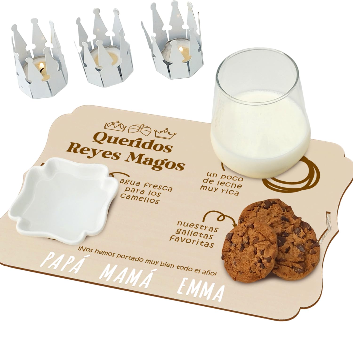 Wooden Tray for the Wise Kings of the Orient, Children's Tradition of Spain for Christmas, for Leaving Milk, Cookies and Water to Camel