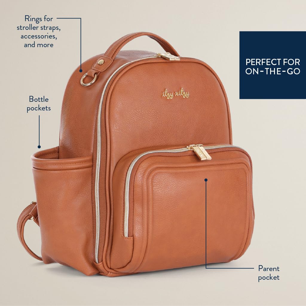 Itzy Ritzy Unisex Baby Mini Plus Diaper Bag, Cognac