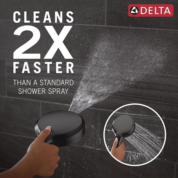 DELTA FAUCET 7-SETTING IN2ITION 2-IN-1 DUAL SHOWER HEAD WITH PROCLEAN SPRAY, MATTE BLACK ROUND WITH HOSE, HAND HELD SHOWER HEAD 2.5 GPM, MATTE BLACK 58651-BL25