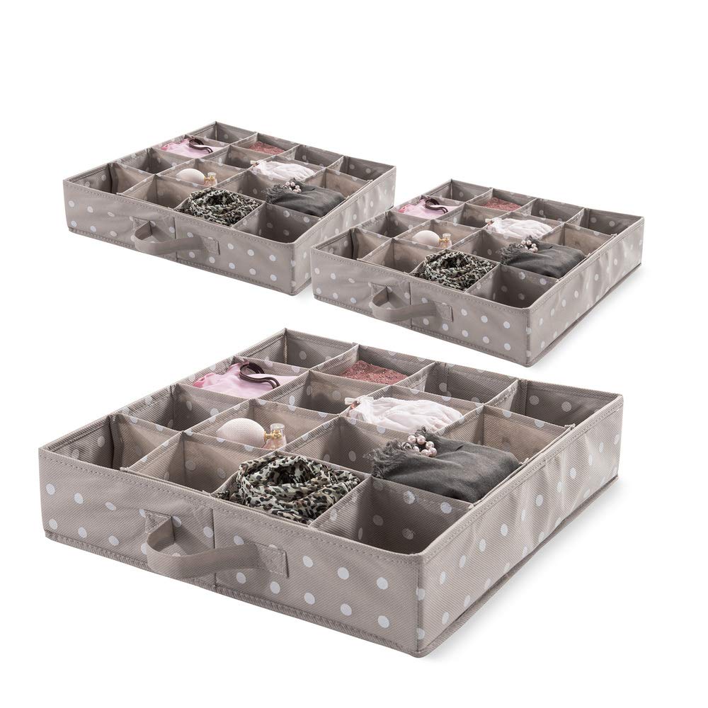 Compactor 16 Compartment Drawer Organiser Dividers, For Underwear and Accessories, 40 x 40 x H9 cm, Non-Woven Polypropylene, Rivoli Range,Brown/White, Set of 3, RAN4402_BROWN