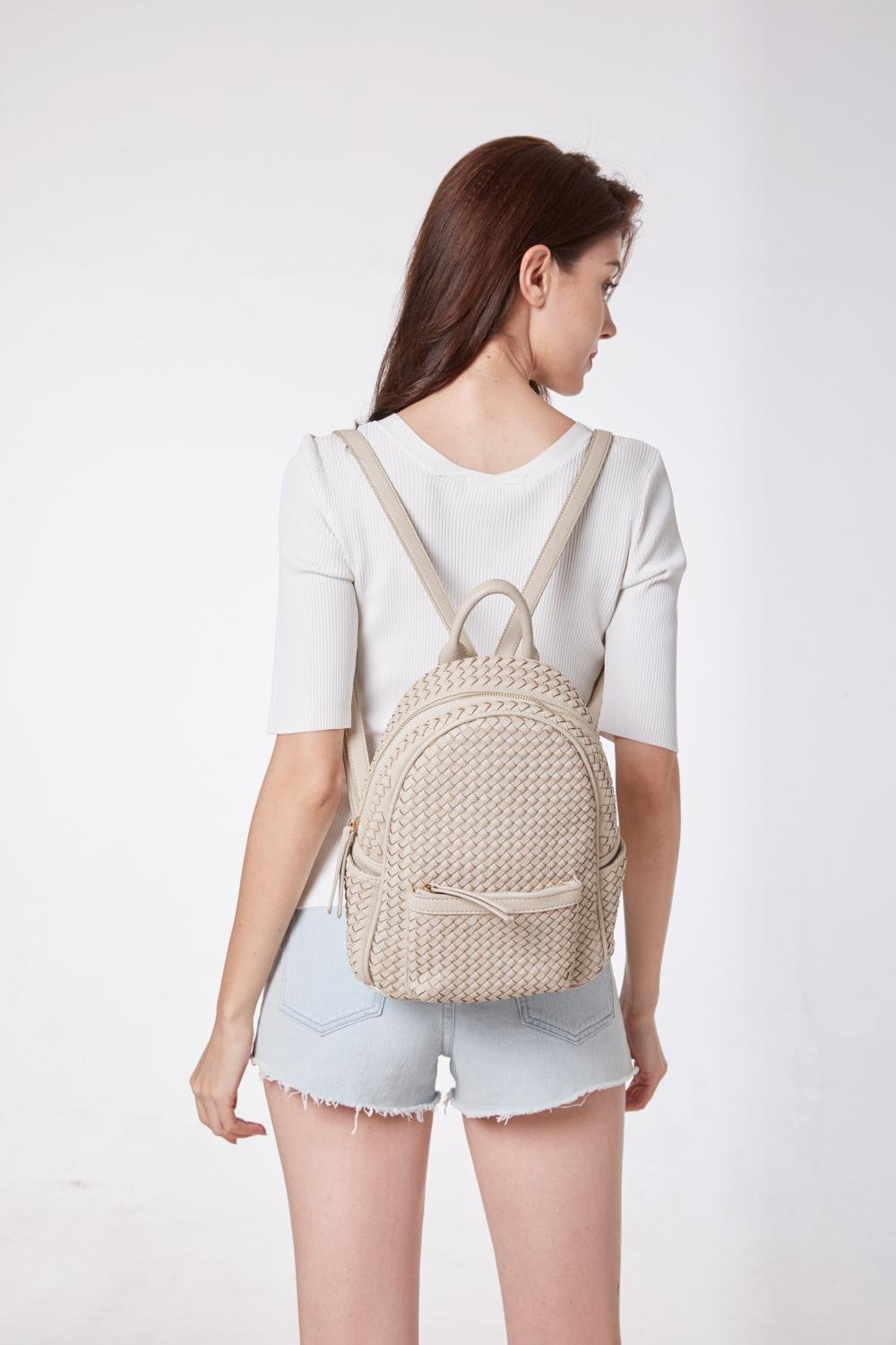 SHOMICO Mini Woven Backpack Purse for Women Trendy Daypacks Stylish Backpack Women's Fashion Handbag for Easter Egg Hunt, Spring Travel Vacation, Easter Gift (Small Beige Woven)