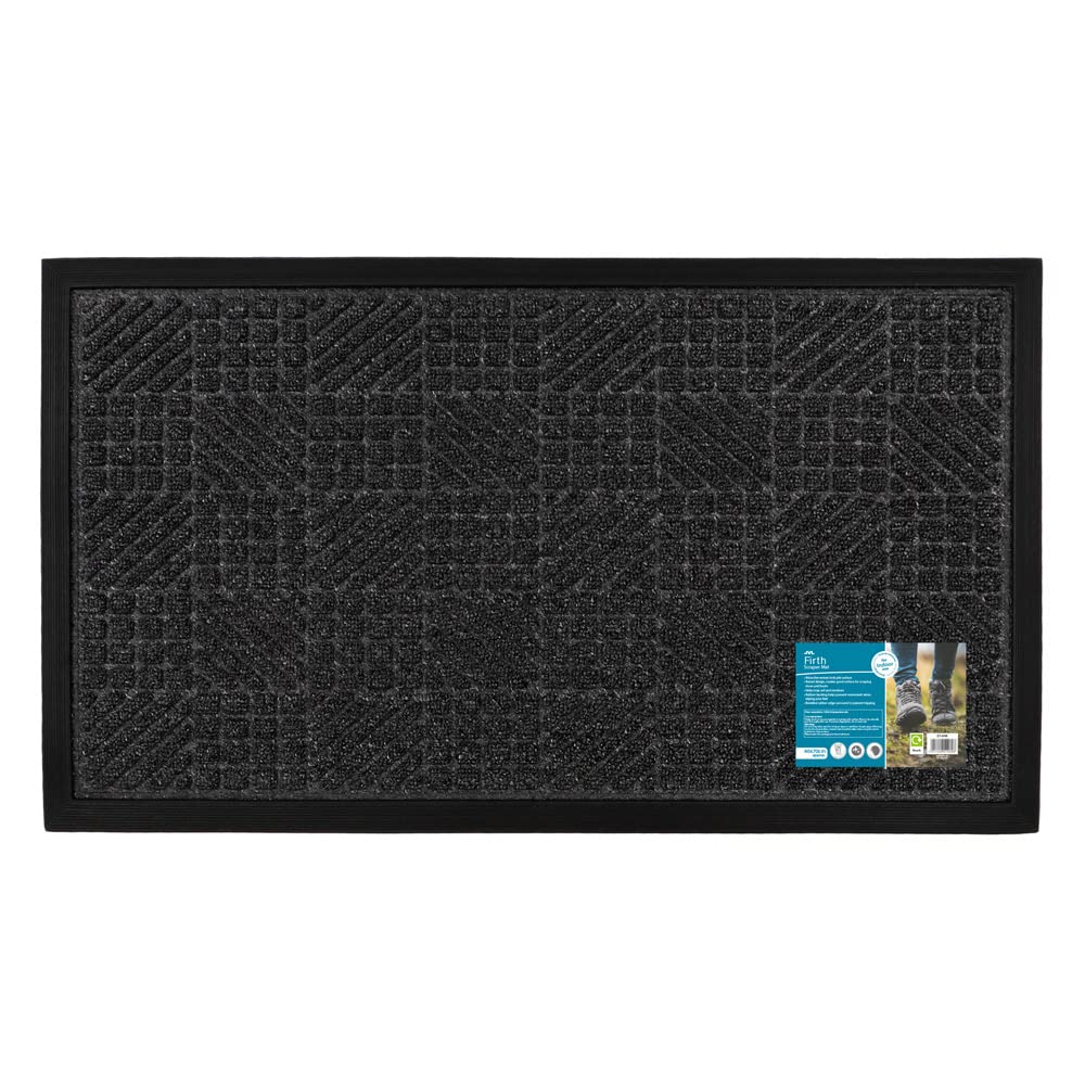 JVL Firth Tile Rubber Backed Doormat, 40x70cm, Charcoal
