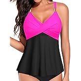 Womens Flowy Tankini Tops Only - Twist V Neck Swimsuit Top Loose Fit Bathing Suit Top Modest Swim Tops No Bottom 2025