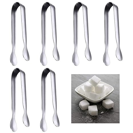 CODIRATO 6 Stück Zuckerzange Edelstahl Eiszange Klein Servierzange Set 11cm lang für Hochzeit, Party, Candy, Bar, Büfett, Gri