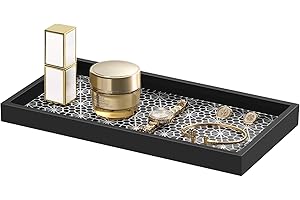 Shinowa Bathroom Vanity Tray, 10 x 5.4 Resin Perfume Tray Kitchen Soap Tray, Rectangle Decorative Tray Organizer for Perfume, Jewelry, Candle, Key, Bathroom Tray Countertop Organizer, Black