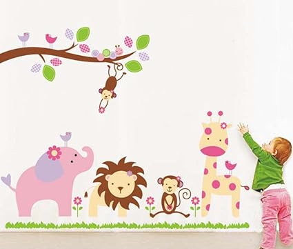 Decals Design Baby Cartoon Animal Kingdom Kids Wall Sticker (PVC Vinyl, 50 cm x 70 cm), Multicolour