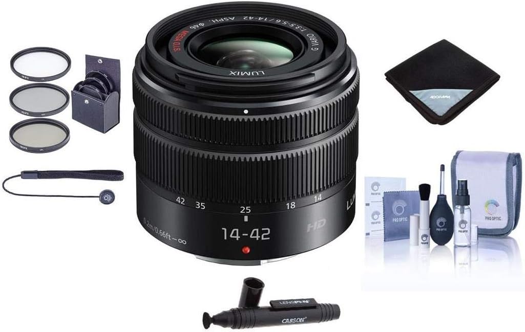 Amazon Com Panasonic Lumix G X Vario 14 42mm F 3 5 5 6 Ii Mega Ois Lens For Micro Four Thirds Bundle With 46mm Filter Kit Lens Wrap Cleaning Kit Capleash Ii Lens Cleaner Electronics