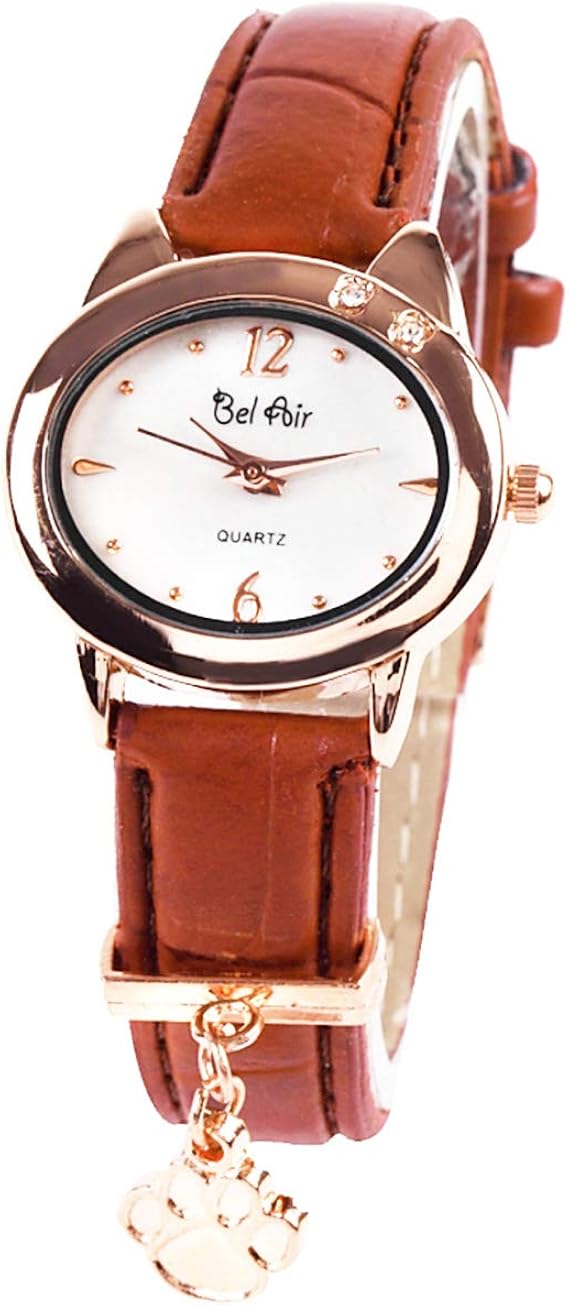 Amazon 腕時計 レディース 防水 革ベルト 猫 チャーム ウォッチ Osd36 ピンクゴールド ブラウン レディース腕時計 腕時計 通販