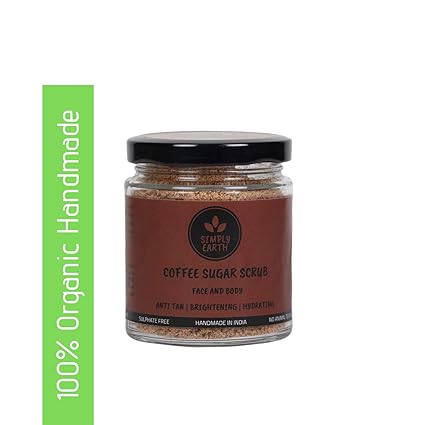 SIMPLY EARTH 100% Organic Handmade Multi-Purpose Face & Body Coffee Sugar Scrub | Tan Removal | Skin Brightening | Paraben & Sulphate Free | Eco-Friendly Packaging(100Gm)
