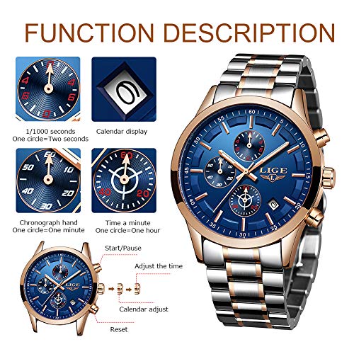 LIGE-Hombre-Reloj-Elegante-Deportes-Reloj-de-Cronografo-de-Cuarzo-Analogico-Impermeable-con-Moda-Negro-Pulseras-de-Acero-iInoxidable