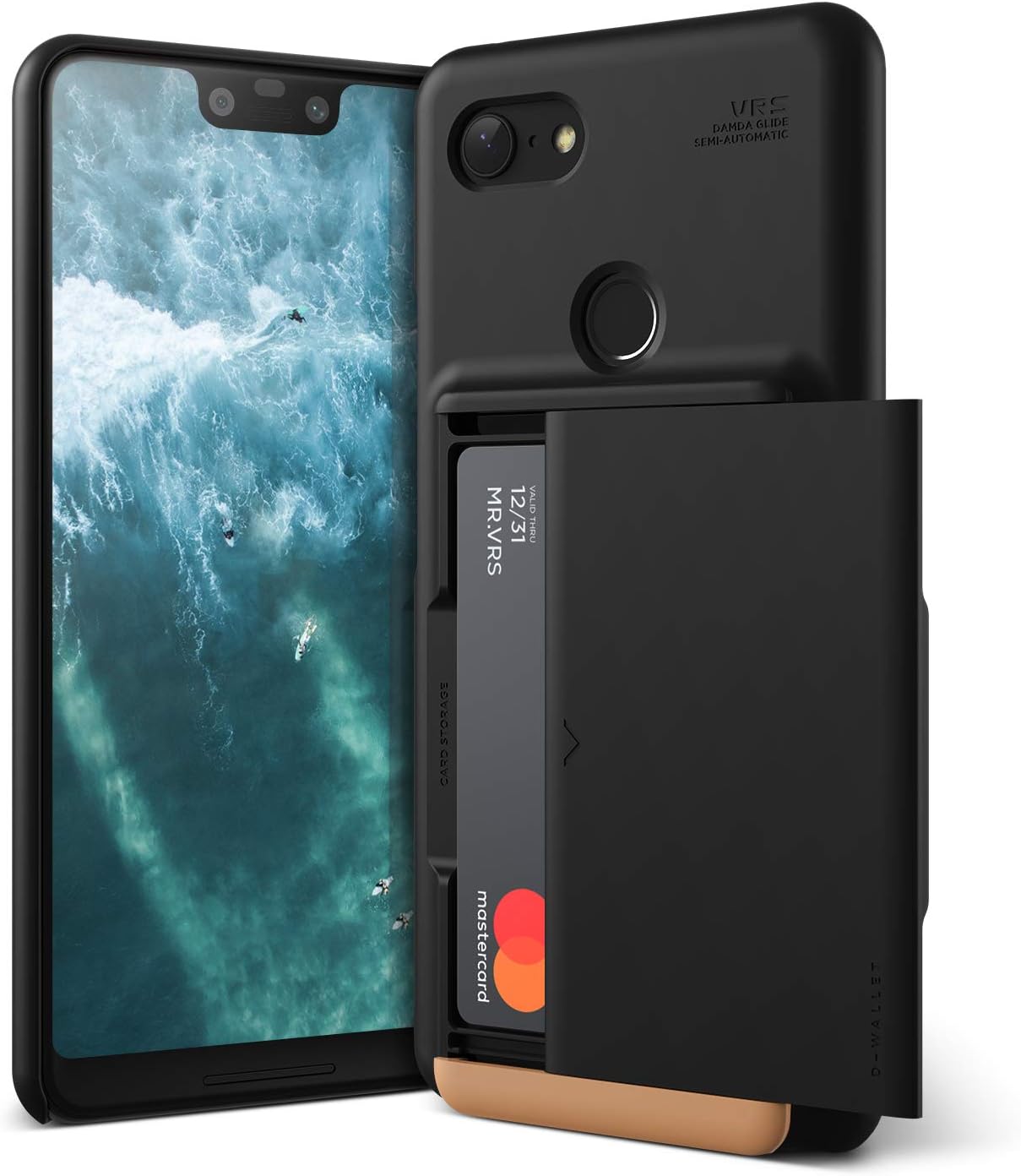 Google Pixel 3XL case, Pixel 3 XL Case, VRS Design [Matte Black] Semi-Automatic Sliding Wallet Phone Case Damda Glide D.Wallet [U.S Patent No. 9,661,116 B1]