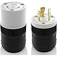 ELEGRP NEMA L6-20P and NEMA L6-20R Locking Plug and Connector, Generator Twist Lock Plug Socket, 20 Amp 250V 2 Pole 3 Wire Grounding, Industrial Grade Heavy Duty, UL Listed (1 Set, Black/White)