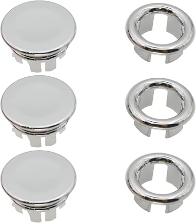 LRMYS Chrome Plating Ring & Cover Overflow Set 22-24mm 6 Pack Bathroom Sink