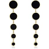 Kaleido Fashion Black and Gold Geometric Drop Earrings, 18K Gold Plated Statement Earrings for Women, Hypoallergenic Dangle Earrings for Office, Party and Daily Wear, Perfect for a Valentine's Day gift