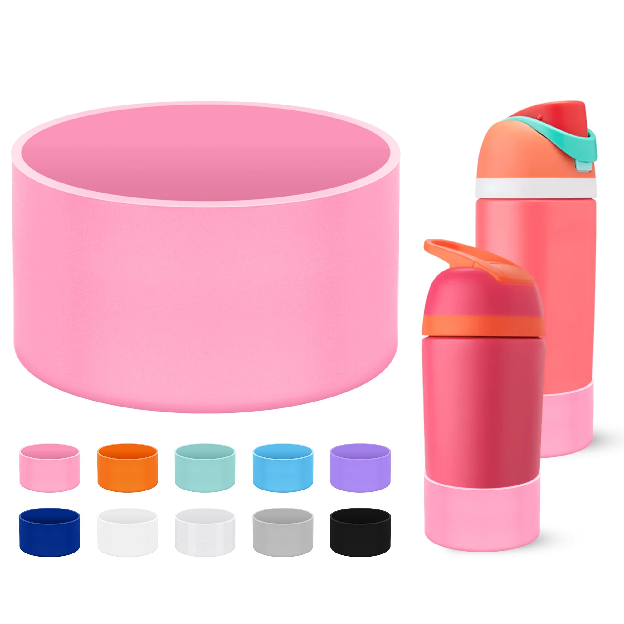 Photo 1 of Mokoart Silicone Boot Compatible with Owala Kids Water Bottle 16/14 oz, Anti-Slip Rubber Bottom Protective Sleeve for Owala Flip 14oz (Light Pink)