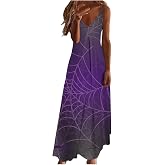Ceboyel Womens Cute Halloween Dress 2023 Spaghetti Straps Maxi Dresses Pumpkin Print Long Sundress Trendy Clothes