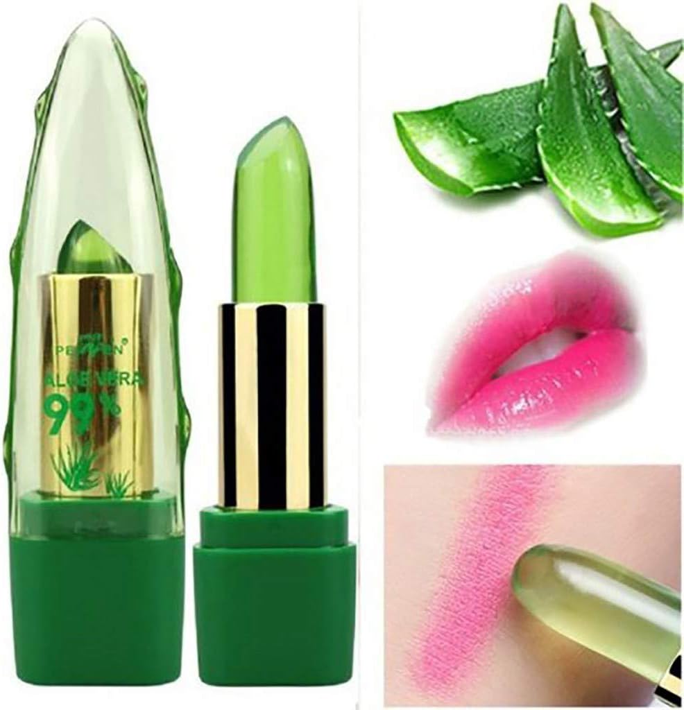 99% Aloe Vera Natural Color Changing Jelly Lipstick Long-Lasting Moistourizing Balms Temperature Change Lip (Green)