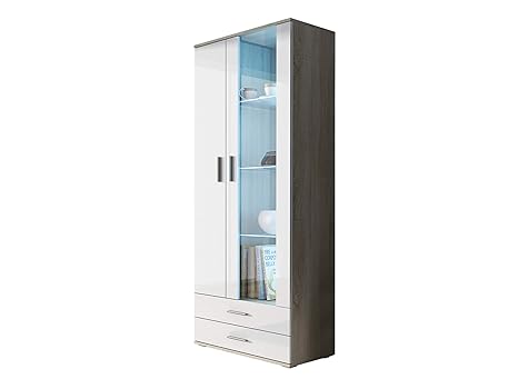 Highboard Jam Hochschrank In Weiß Hochglanz Und Betonoptik Mit Led