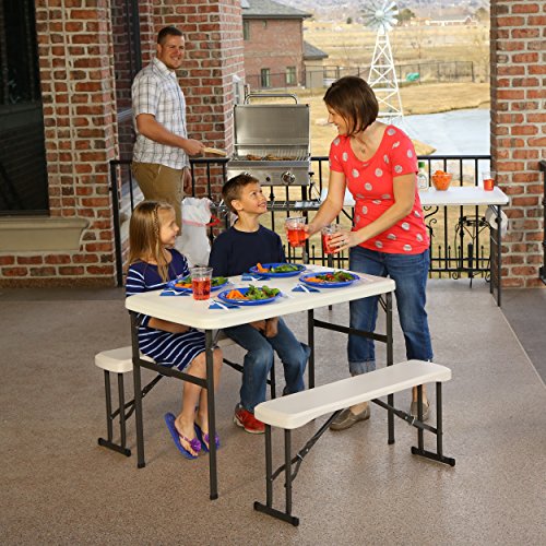 Lifetime 80373 Portable Folding Camping Picnic Table Bench Set, Almond