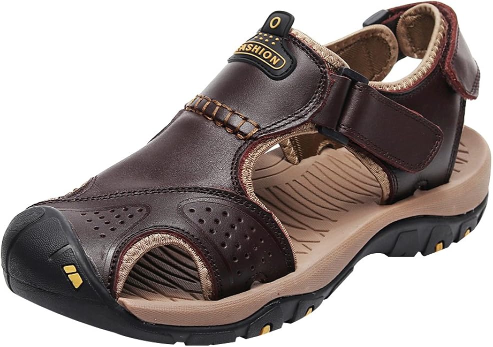 rismart Men's Closed Toe Summer Hook and Loop Sling Back Outdoor