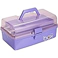 Kinsorcai 12'' Three-Layer Clear Plastic Storage Box/Tool Box, Multipurpose Organizer and Portable Handled Storage Case for Art Craft and Cosmetic (Purple)