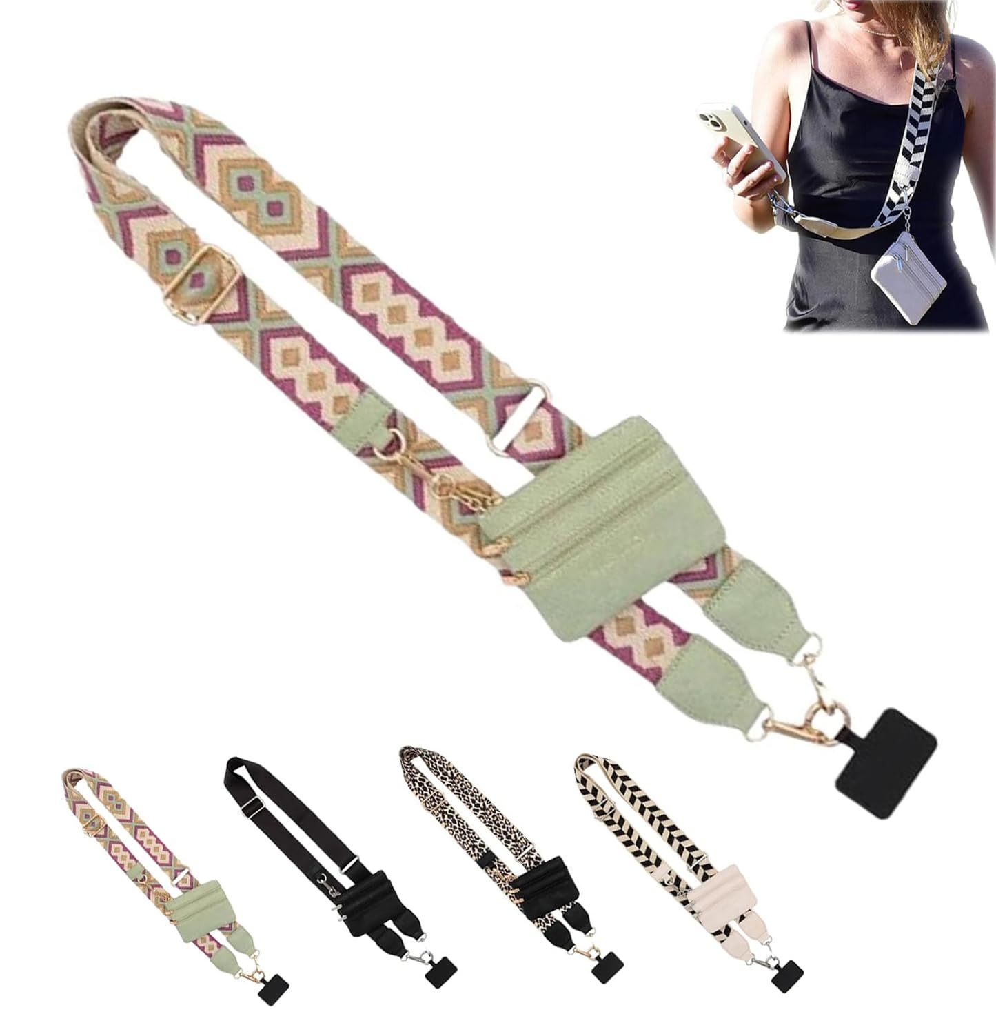 Photo 1 of Phone Strap With Zippered Pouch, Clip And Go Strap for Phone With Wallet Crossbody, Phone Strap With Walletbeautiful, Adjustable (Rhombus)
