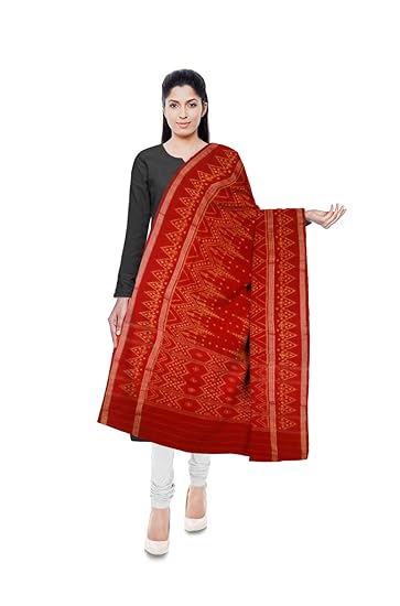 Odisha Handloom Ikkat Womens Cotton Dupatta (Red, orissa art 25)