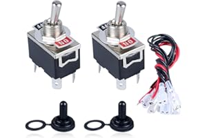 DMWD 2pcs Latching Rocker Toggle Switch ON/Off 4Pin 2Position DPST Spade Terminals Electric Pull Push Meatl Switch with Waterproof Boot Cap and Pre-Wired Cables for Car Truck Boat Marine