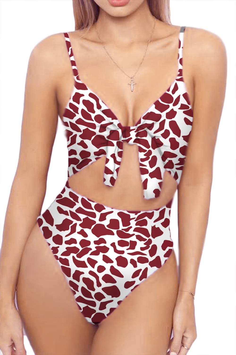LEISUP Womens Spaghetti Strap Tie Knot Front Cutout High Cut One Piece Swimsuit