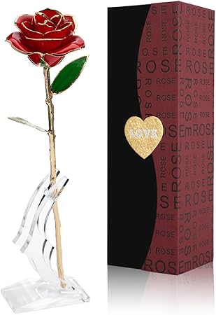 Gomyhom Rosa 24K, Rosa de Oro Chapada en Oro con Caja de Regalo para Madre para