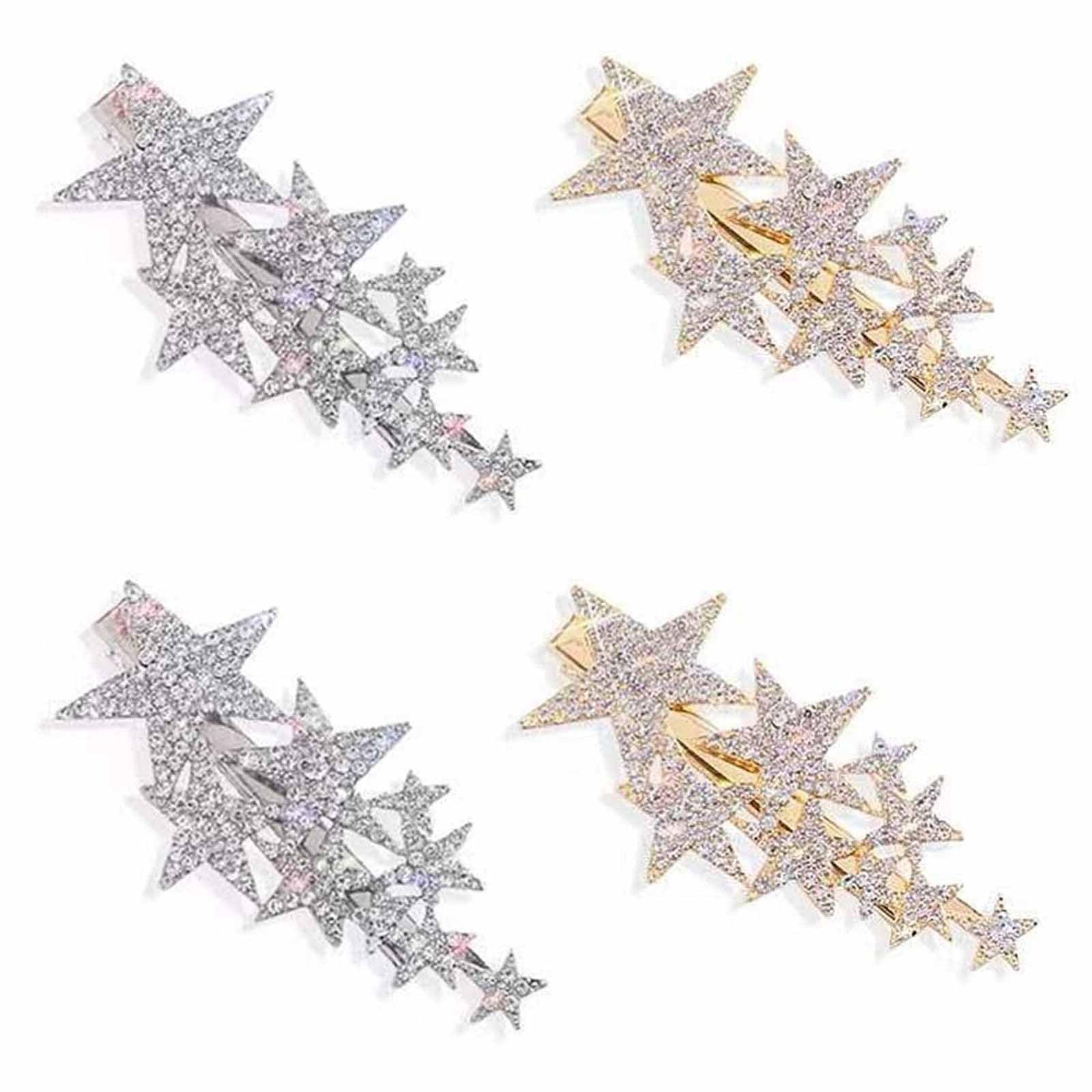 4 Pcs Star Hairpins Five Pointed Star Hairpins Elegant Duckbill Clips Bride Wedding Hair Clips for Women Girls, 4 Count (Pack of 1)