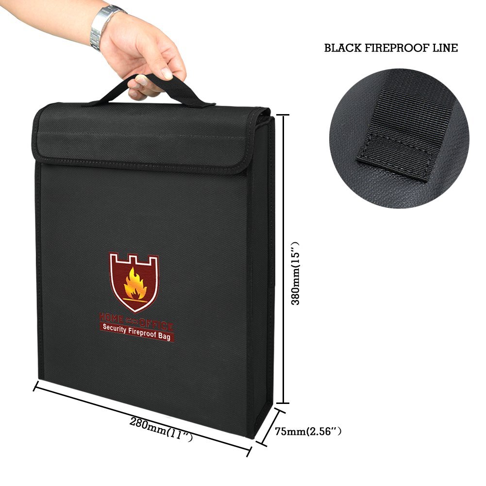 Fireproof Safe Fireproof Bag File Storage Non-Itchy Silicone Coated Safe Fireproof Waterproof for Home,Laptop,Money, Documents, Jewelry and Passport,Lipo Battery(15×12×3 inch)