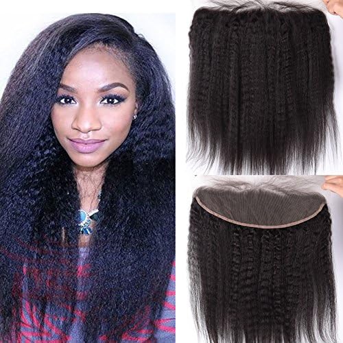 Brazilian Virgin Hair 13x4 Kinky Straight Lace Frontal Closure Italian Yaki Lace Front Closure with Baby Hair Pre-plucked Natural Hair Line Natural Color (14")