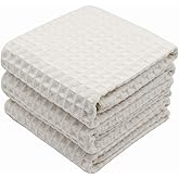 VeraSong Waffle Weave Kitchen Drying Towels - Thick Microfiber, Absorbent, Lint Free 16Inch x 24Inch 3 Pack Beige