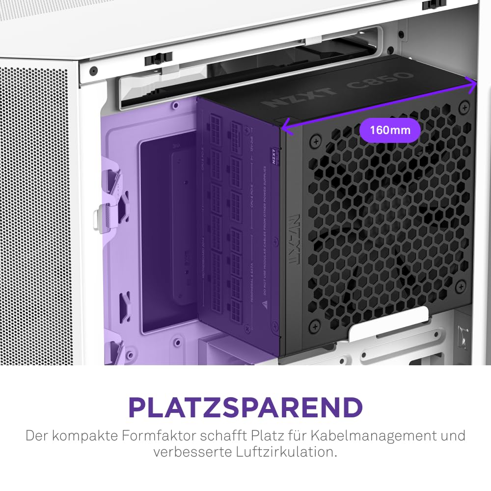 NZXT C850 Gold ATX 3.1 - Vollständig modulares, geräuscharmes PC-Gaming-Netzteil - 850 Watt - 80 Plus Gold - 12V-2x6-Anschluss - Zero Fan-Modus - 100% japanische Kondensatoren - Schwarz 9