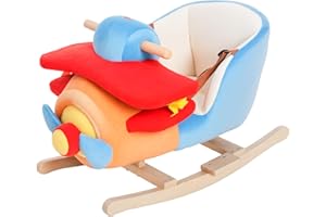 Qaba Kids Rocking Horse, Wooden Plush Ride-on Plane Chair Toy with Lullby Song and Seat Belt for 18 Month +