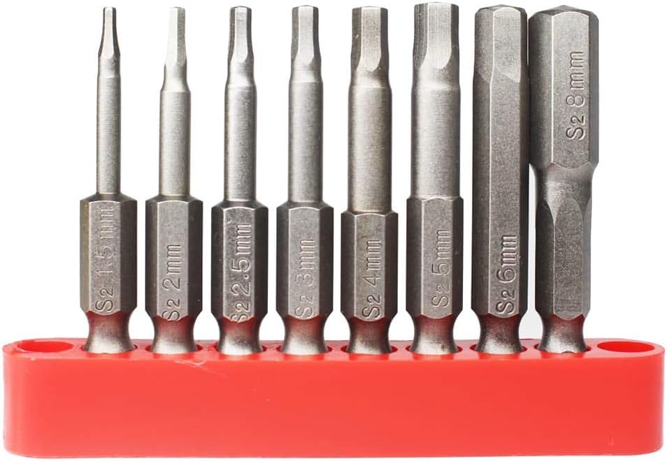 Hymnorq 8pc Metric Hex Head Allen Wrench Screwdriver Bits Set - Quick Release 1/4 Inch Hex Shank for Easy Attachment - 50mm Long - Solid S2 Steel Alloy and Magnetic Tips - Fit All Standard Bit Holders