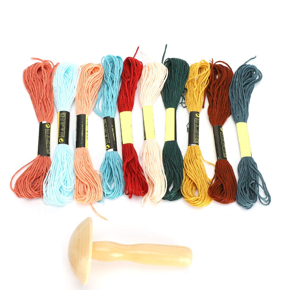Darning Kit, Wooden Mushroom Darning Needle 10 Colors Sewing Threads for Socks Clothes Repair 10 Colors Sewing Threads for Socks Clothes Repair