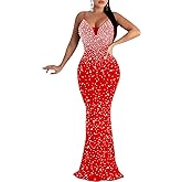 MAYFASEY Women's Sexy Elegant Rhinestone Hot Drilling Process Bodycon Dress Party Club Night Out Dress Long Evening Dresses
