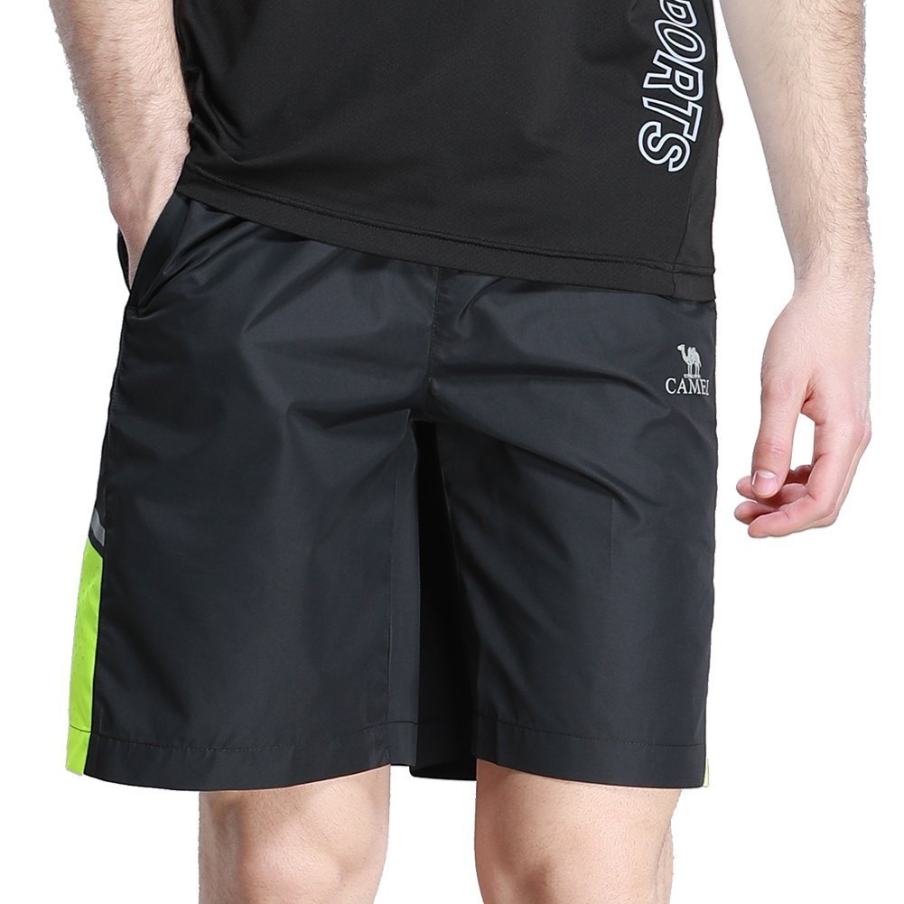 Camel Men\'s Athletic Gym Shorts with Pockets Support for Running Training Workout Swim Trunks for Watersports(Black,XXL)