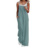 Lepunuo Womens Casual Loose Jumpsuits Summer Boho Wide Leg Rompers Sleeveless Overalls with Pockets