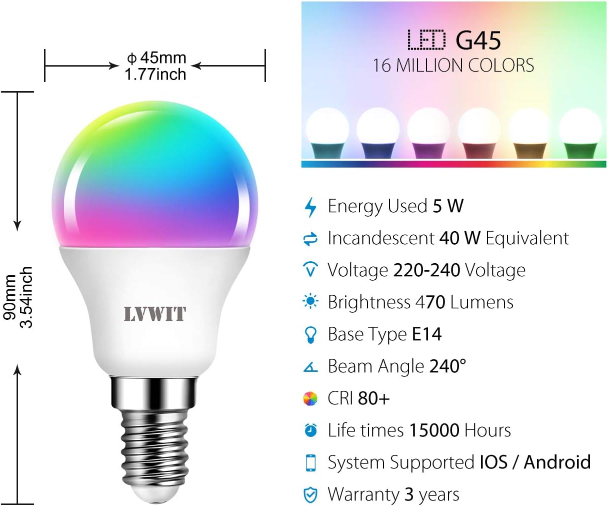 LVWIT Smart E14 Light Bulbs, Golf LED Bulb,470Lm - Image 4