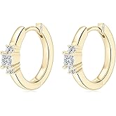 EONFUN Princess Cut Moissanite Hoop Earrings, D Color VVS1 925 Sterling Silver 3 Stone Earrings for Women Mother's Day Wedding Birthday Jewerly Gifts