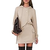 EXLURA Women Two Piece Set Cotton Sweatsuit Travel Airport Outfits 2026 Tracksuit Hooded Sweatshirt Cargo Skort Skirt Pockets