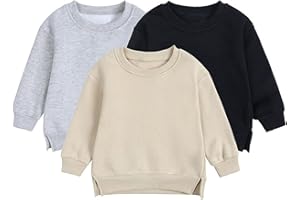Generic Baby Boys Girls Fleece Sweatshirt Crewneck Solid Cotton Pullover Newborn Infant Warm Basic Sweatshirt Fall Winter Top