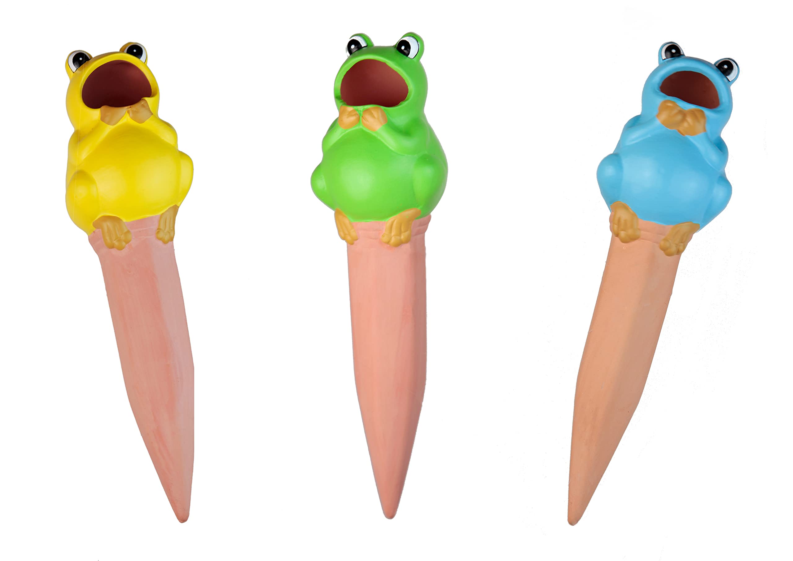 Terracotta Plant Self Watering Spikes - Set of 3 Terracotta Self Watering Bulbs, Self Watering Stakes, Self Watering Globes for Pot Plants (Frogs Painted, Large)