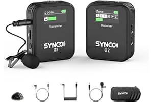 SYNCO G2(A1) Wireless Lavalier Microphone, 2.4G Lavalier 1 Transmitter & 1 Receiver Lapel Mic for DSLR Camera Smartphone Tabl