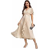 Ever-Pretty Women's Summer Glitter Knot Waist V Neck Ruffles Sleeves Pleated Wedding Guest Dress 02131